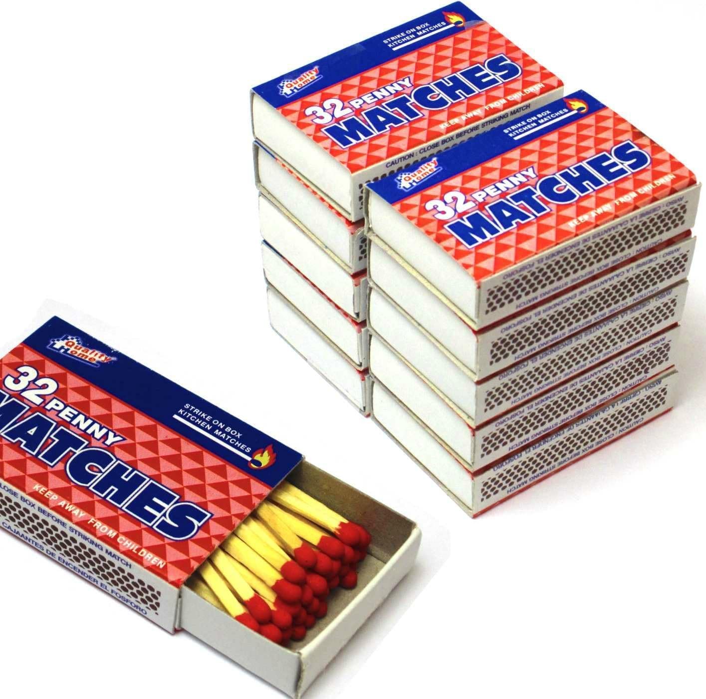 Quality Home 10 Pack Wooden Kitchen Matches front view fire starter kit