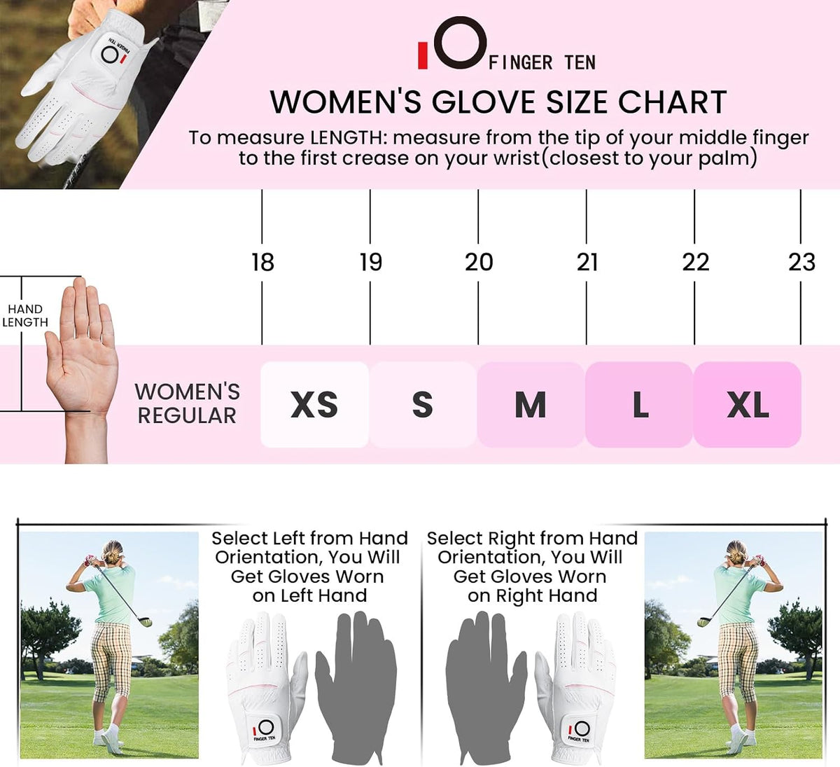 Finger Ten women golf gloves hook and loop wrist closure