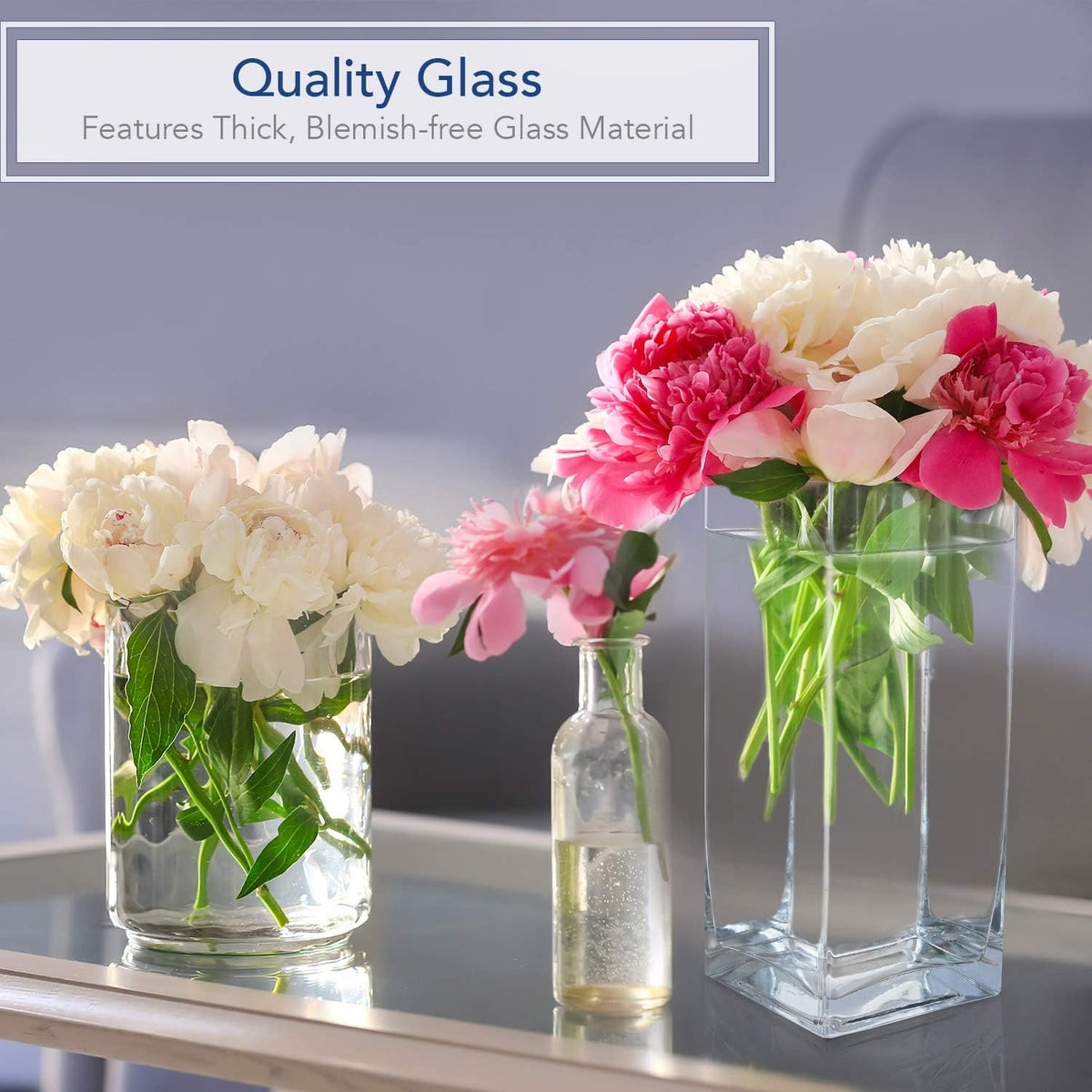 Royal Imports modern rectangular glass vase top opening detail