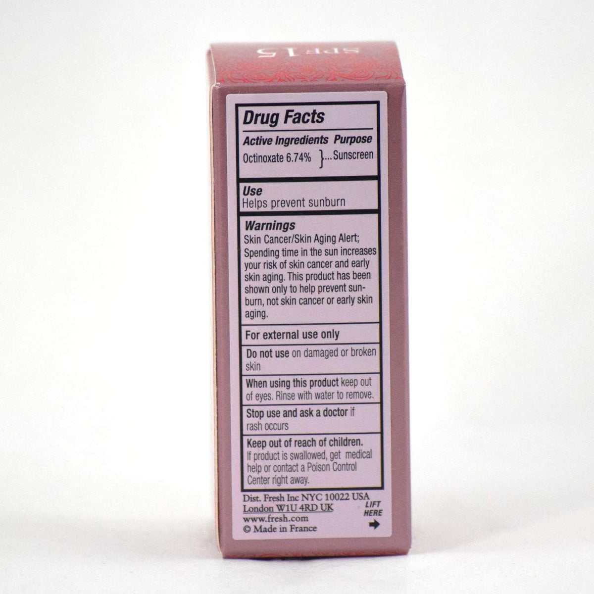 Fresh Sugar Rose tinted lip balm cap off perspective view