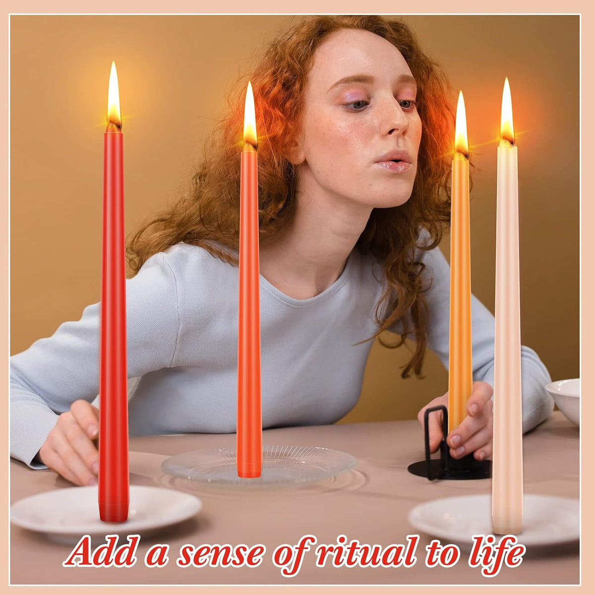 Threan gradient orange taper candles lifestyle view
