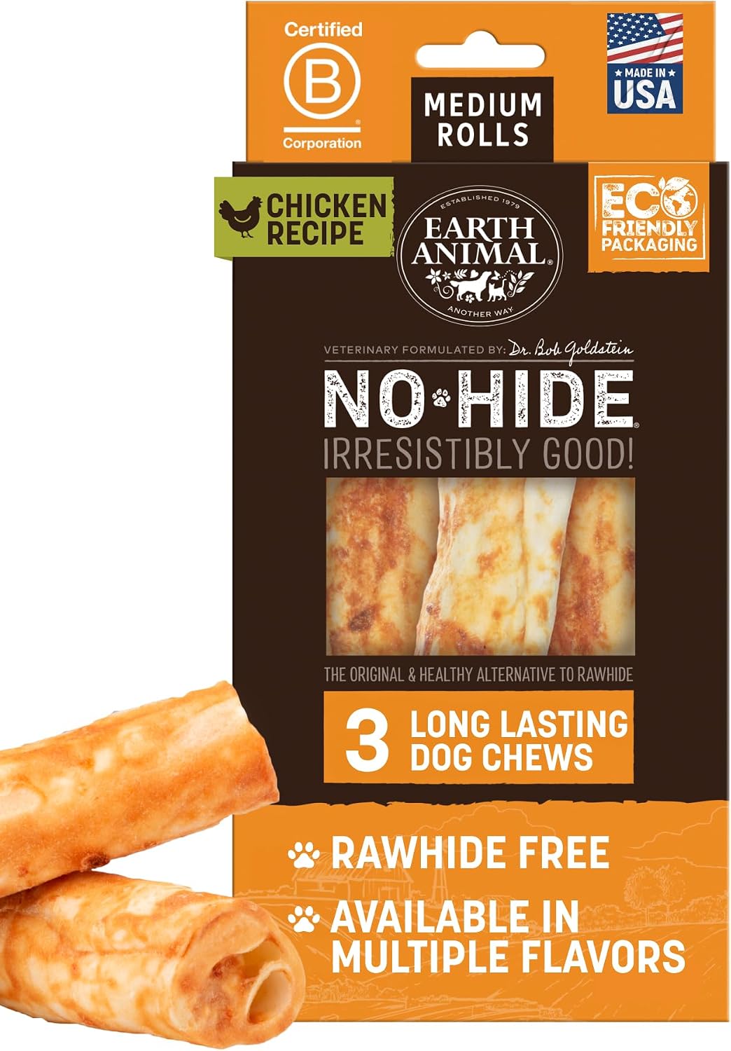 Earth Animal No Hide Chews - from the Grill Rolls Grilled Cheese Vegetarian Flavor Rawhide Free Medium Dog Chews - 3 Count - Image 9
