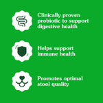 Greenies canine probiotic chews showcasing the daily feeding directions table for pet owners.