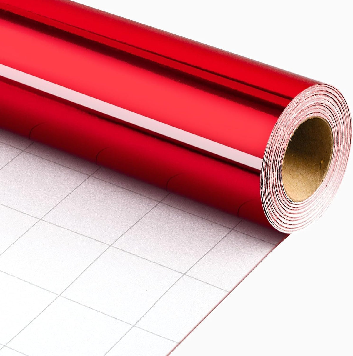 Merture metallic red wrapping paper roll front view showcasing brilliant mirror finish reflection