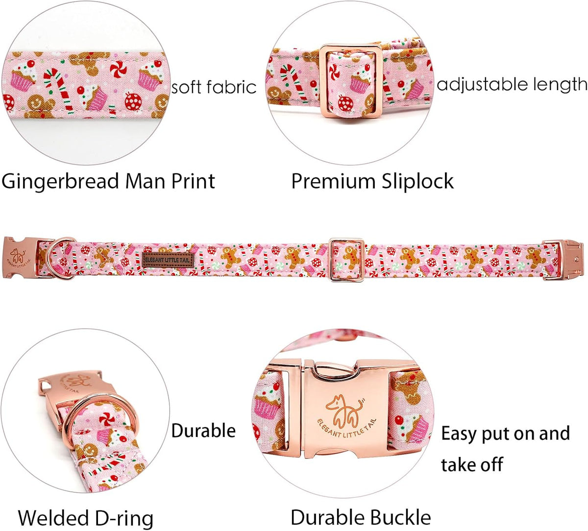 Elegant Little Tail Christmas pet collar flat lay view