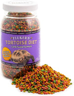 Authentic USA imported Fluker's tortoise food jar displaying product instructions and label