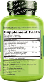 NATURELO brain and immune health supplement bottle side view