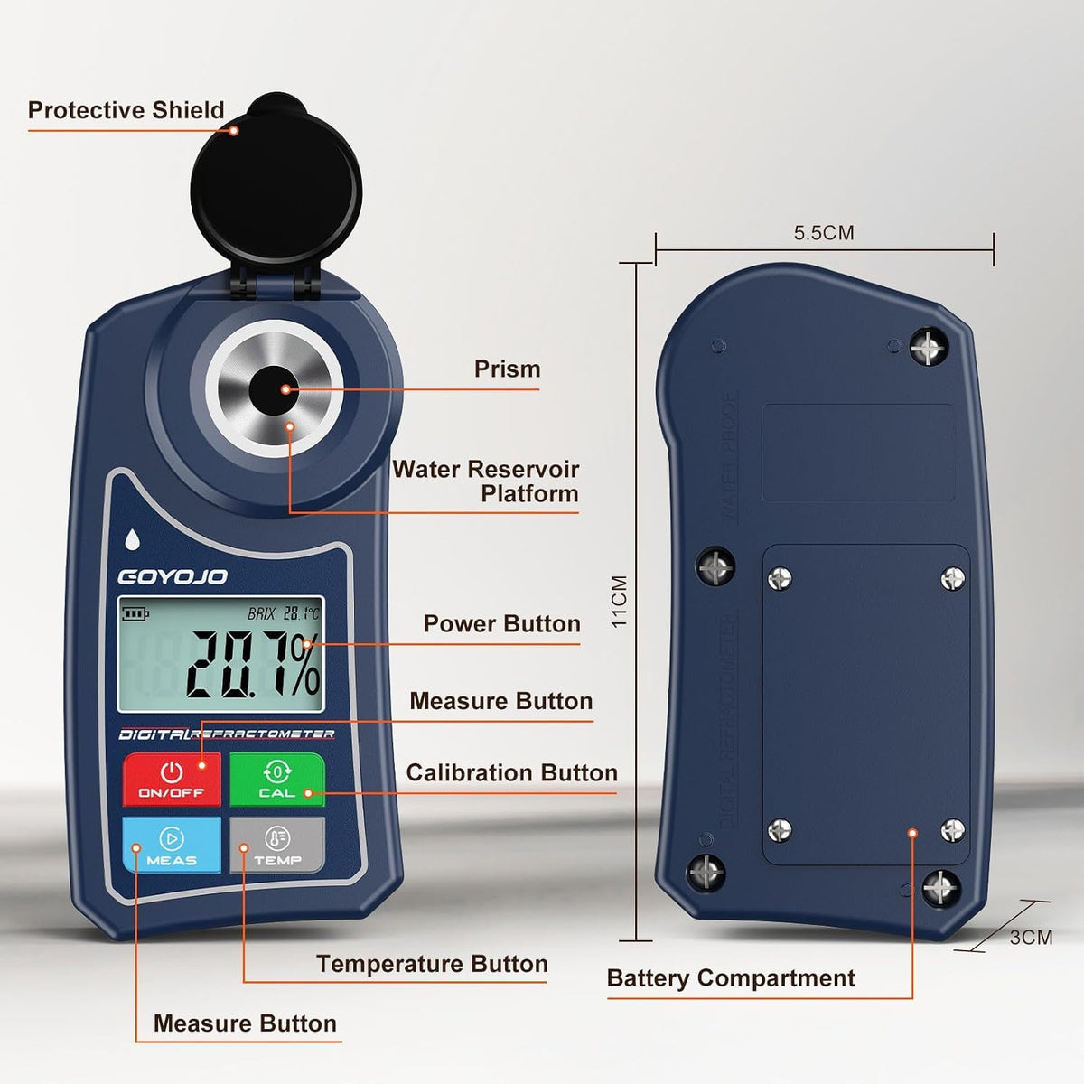 GOYOJO brix meter battery compartment view