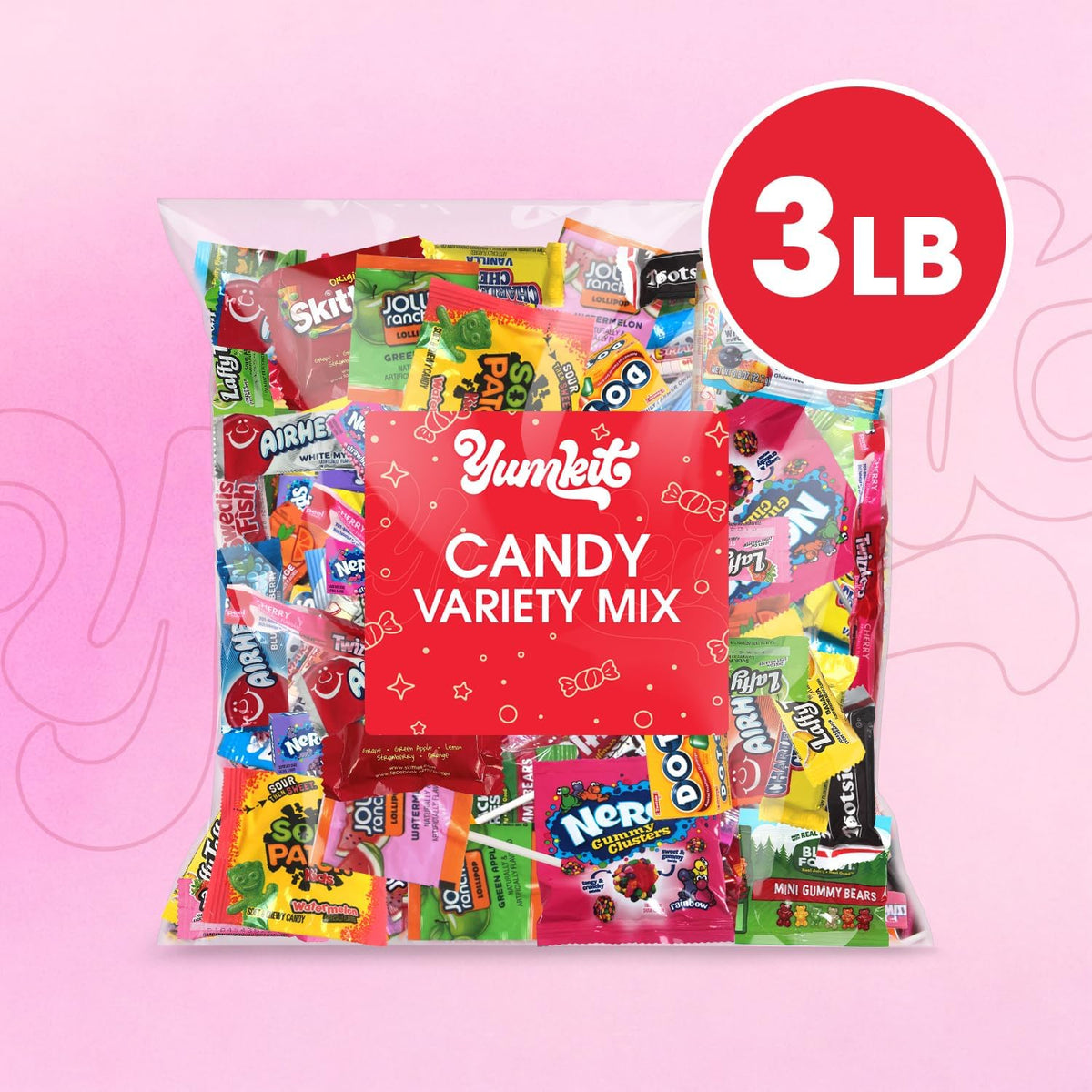 Yumkit bulk sweets bag poured out showing colorful party candies