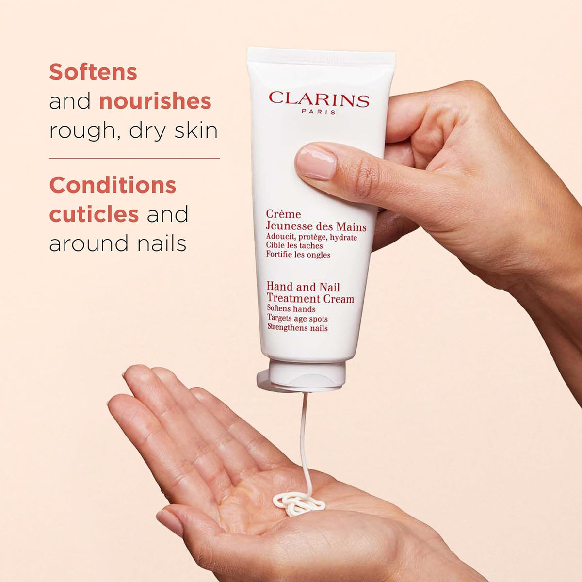 Clarins hand and nail treatment cream tube packaging closeup