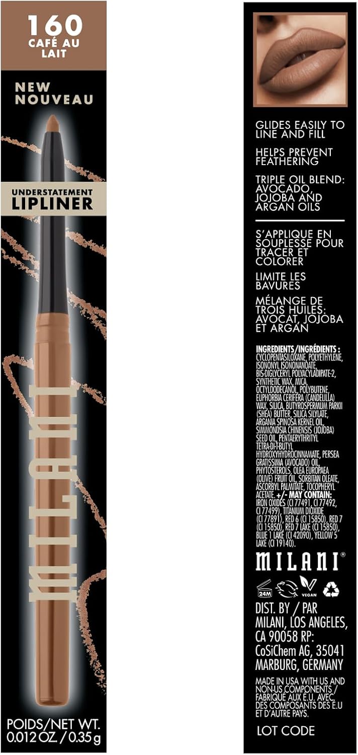 Milani Cafe Au Lait lip liner pencil nude brown swatch on hand