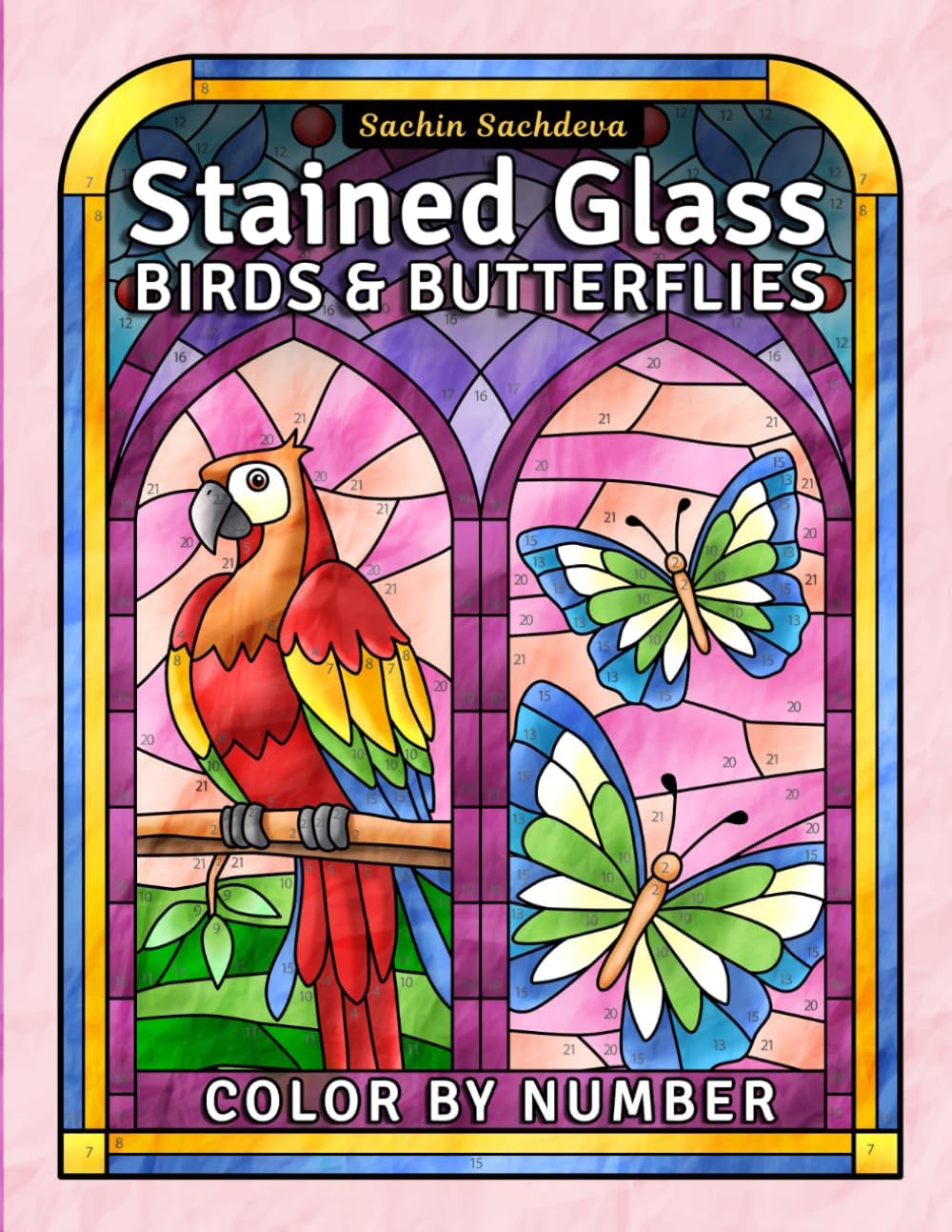 Stained Glass Color by Number â€“ Birds & Butterflies: Coloring Book features 25 Relaxing Nature Designs for Teens and Adults for Stress Relief and Mindfulness (Stained Glass Coloring Book for Adults) - Image 1