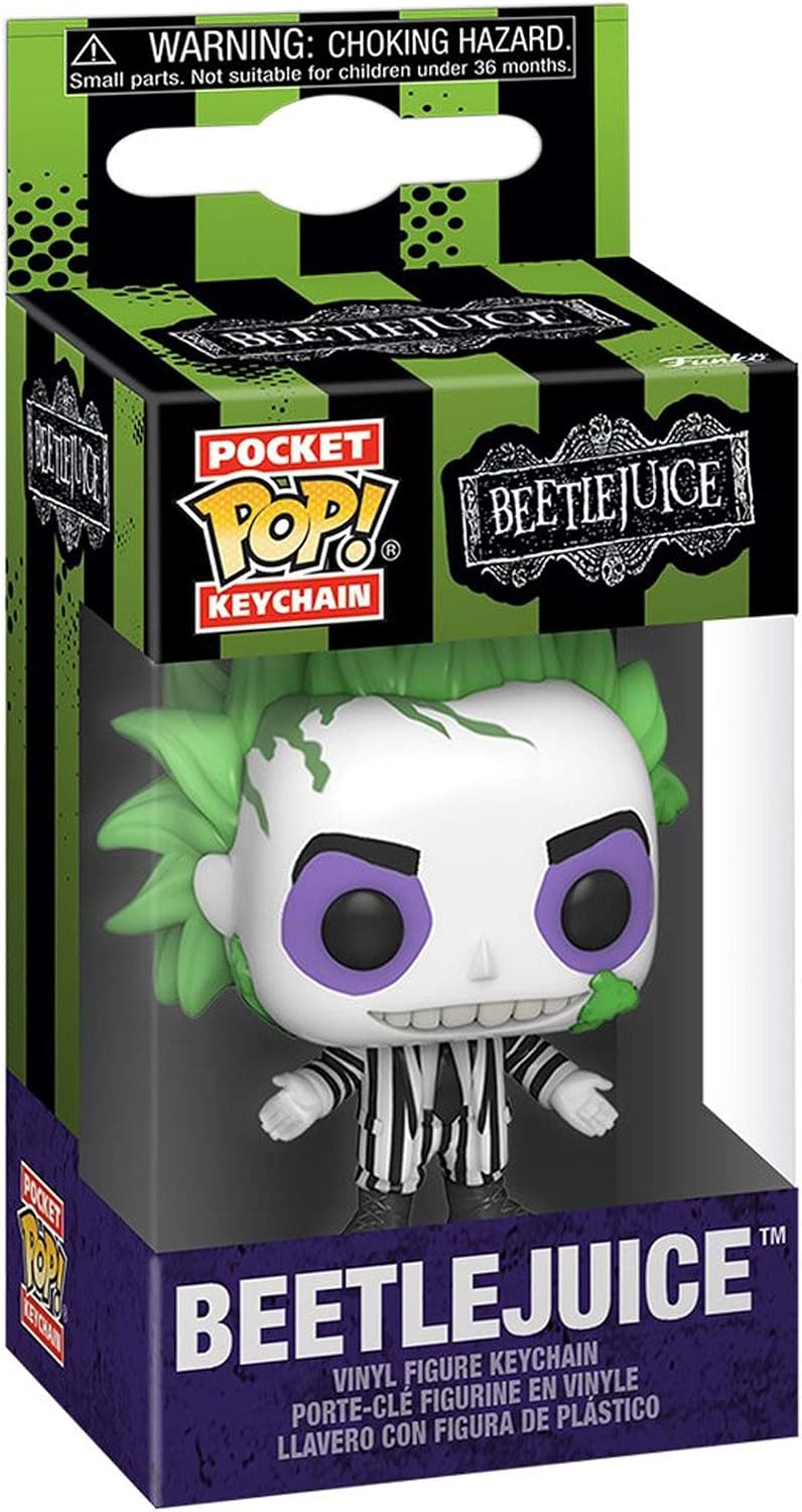 Funko POP Beetlejuice mini figurine styled for bags and backpacks.