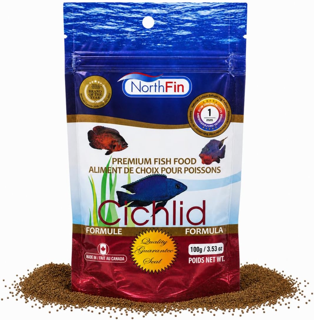 Northfin cichlid fish food 1mm 100g front view packaging