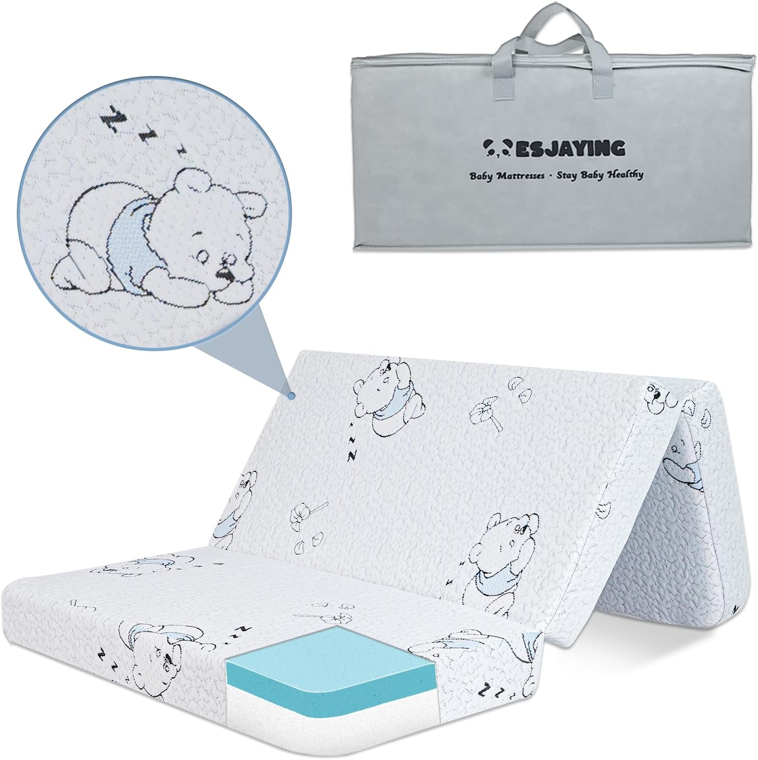 Esjaying trifold pack and play mattress pad top view