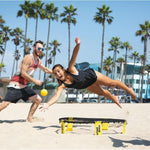 Close up of Spikeball yellow textured ball and net edge detailing
