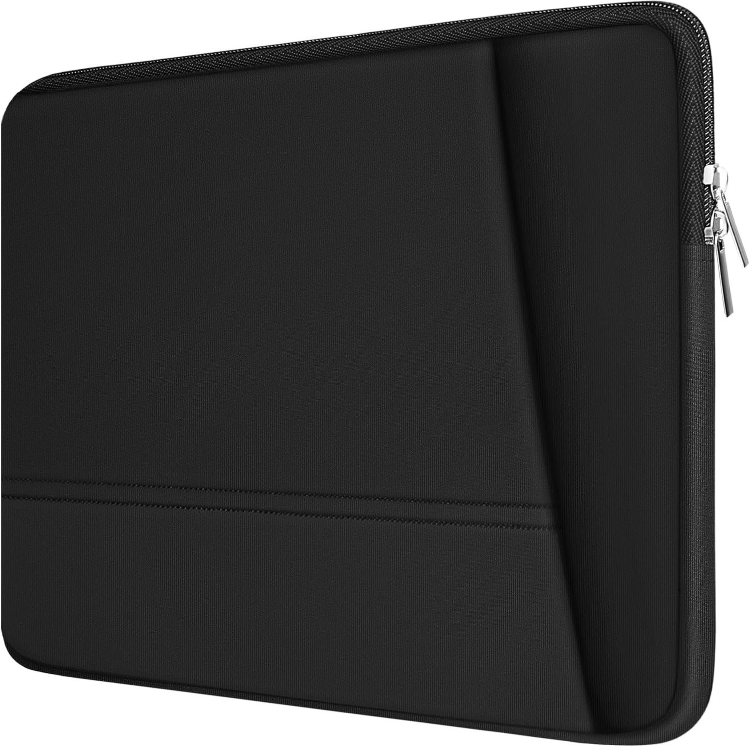 TEDNETGO laptop sleeve 15.6 inch black front view showing vertical zipper pocket