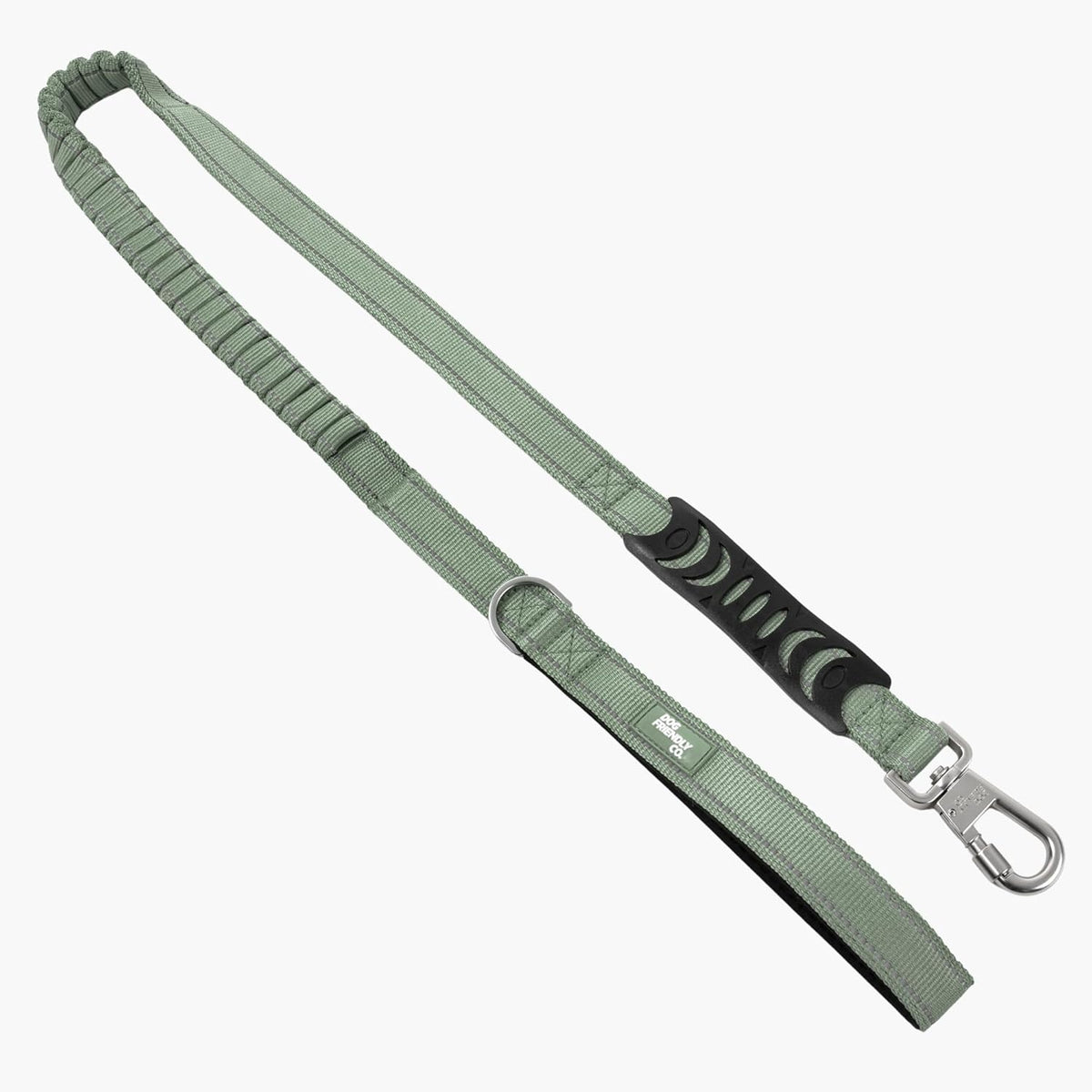 Dog Friendly Co. Bungee Dog Leash khaki regular size front view showing shock absorbing elastic section.