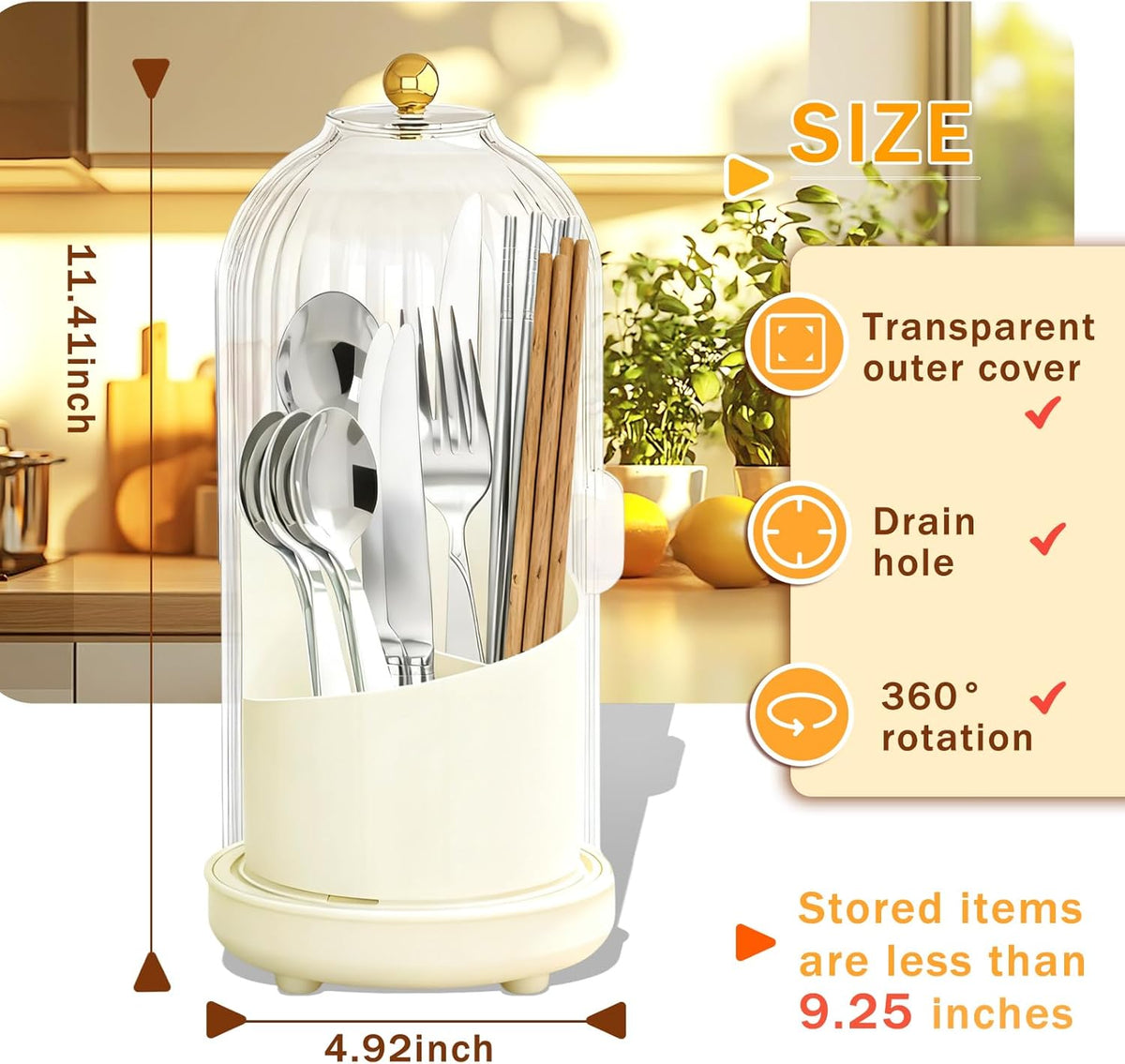 ONEPEACE Kitchen Utensil Holder showing 360 degree rotation feature