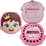 PAMBO baby tooth fairy keepsake box front view showing cartoon girl artwork on premium wood