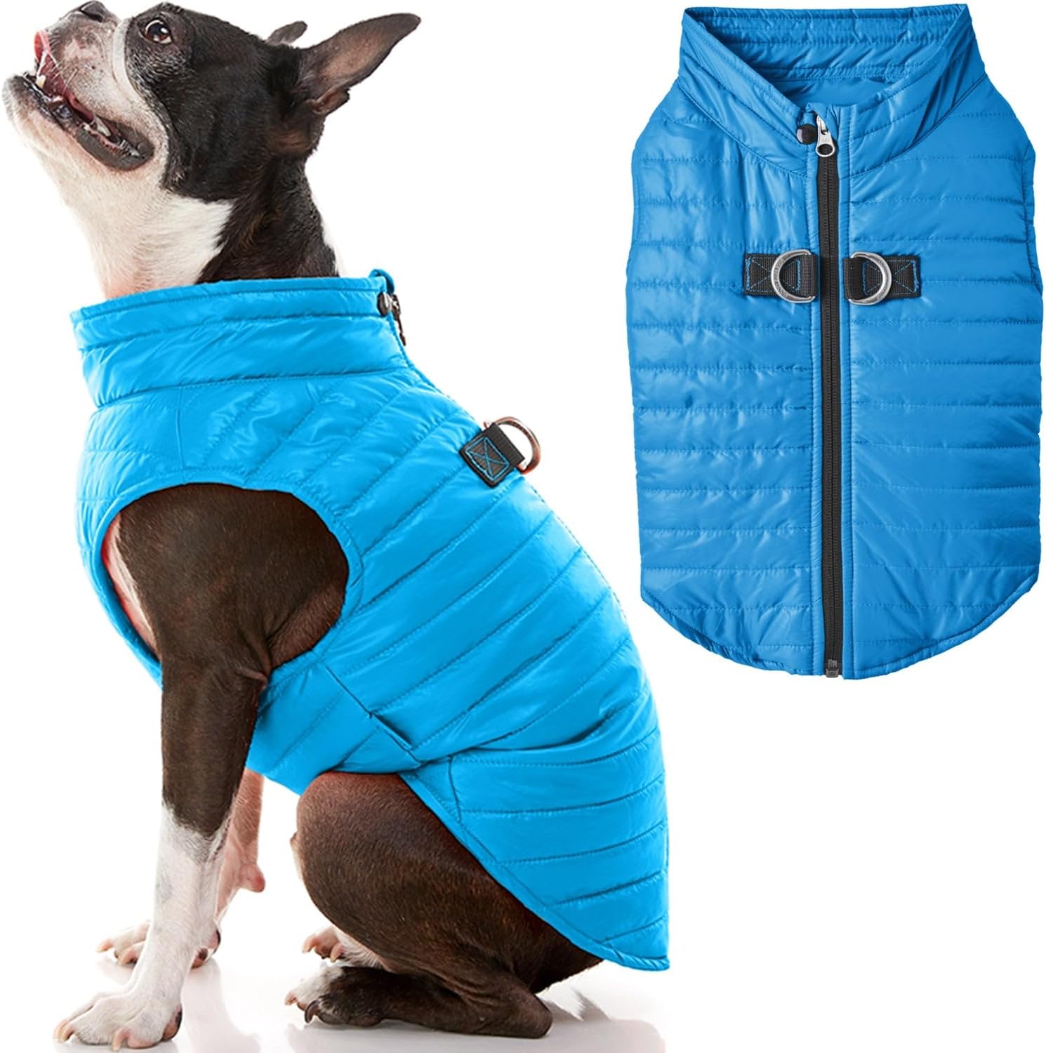 Gooby puffer vest blue large front view for dogs