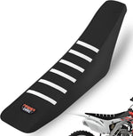 Fewfuss universal dirt bike seat cover front view black with white stripe