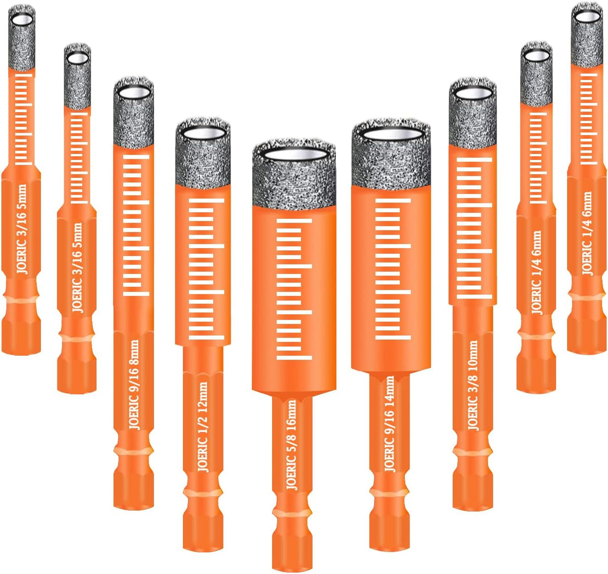 JOERIC diamond drill bits set front view showing orange finish