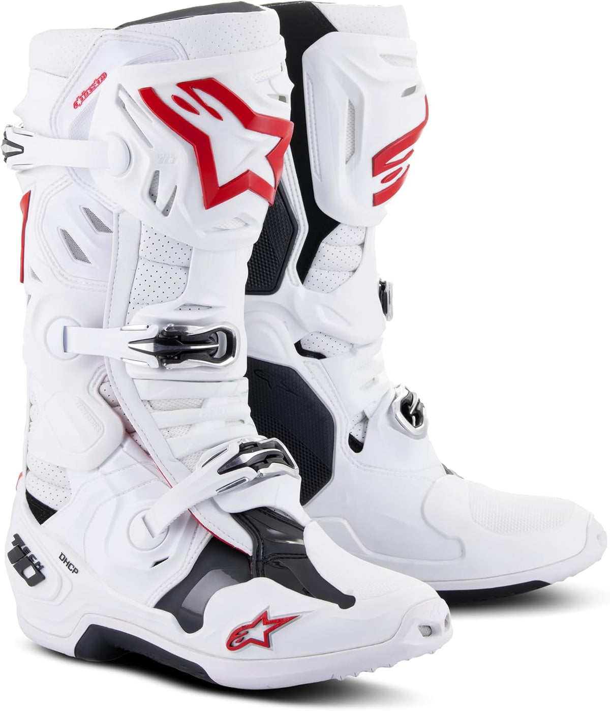 Alpinestars tech 10 supervented white and red boot side profile showing airflow ports