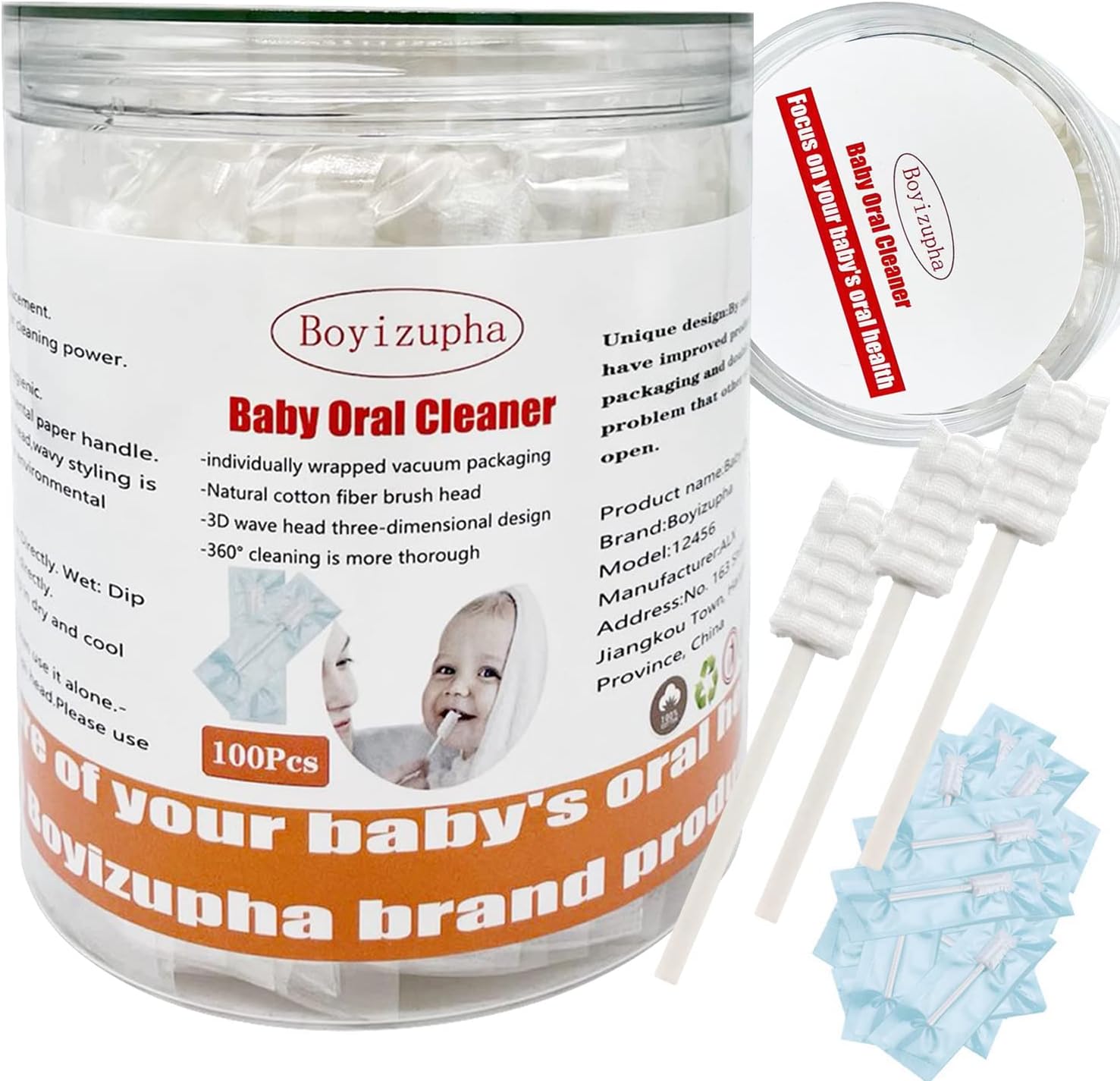 Boyizupha Baby Tongue Cleaner 100 count pack front view for infant oral care.