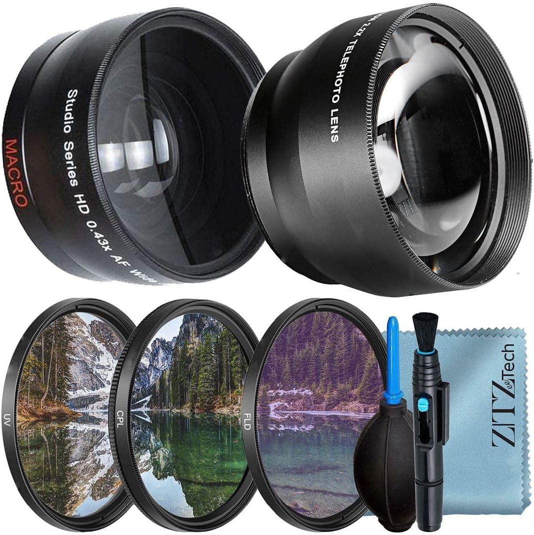 ZeeTech 49mm Accessory Bundle front view featuring the wide angle and telephoto auxiliary lenses with filters