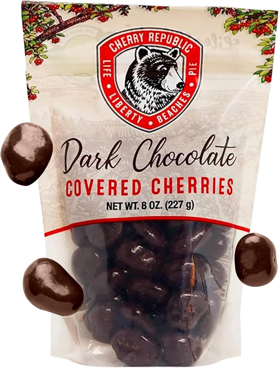 Cherry Republic dark chocolate cherries 7 oz packaging details