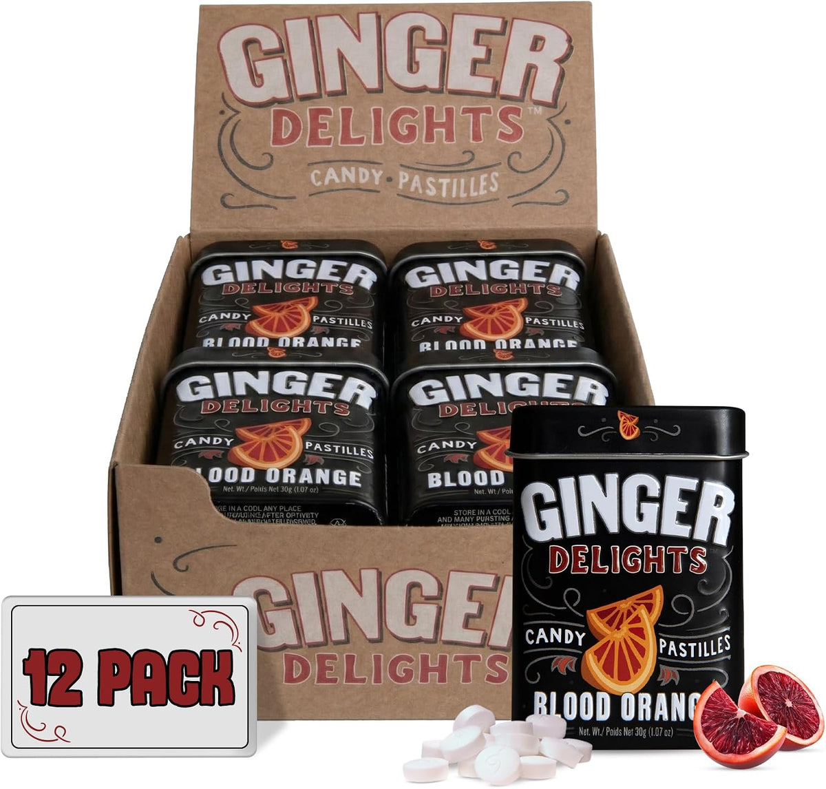 Pocket sized premium Ginger Delights tins perfect for travel and freshness.