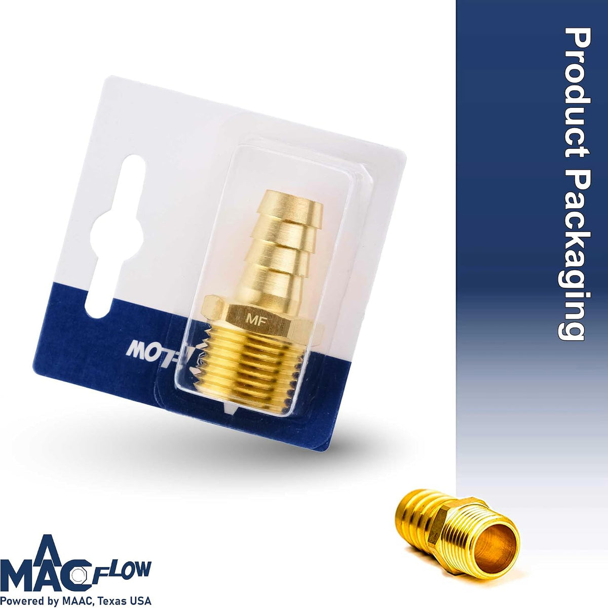 Solid brass barbed connector angled view