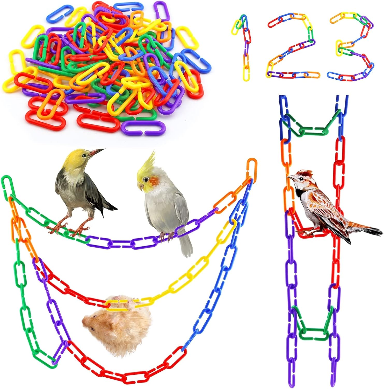 JIALEEY 100 Pieces Plastic Chain Links front view showing vibrant rainbow color assortment.