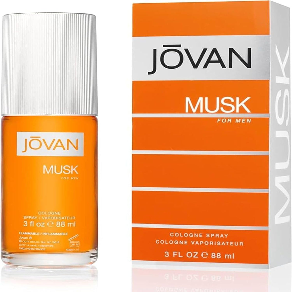 Jovan Musk Eau De Cologne Spray For Men 3 Fluid Ounce Authentic Perfume Front View