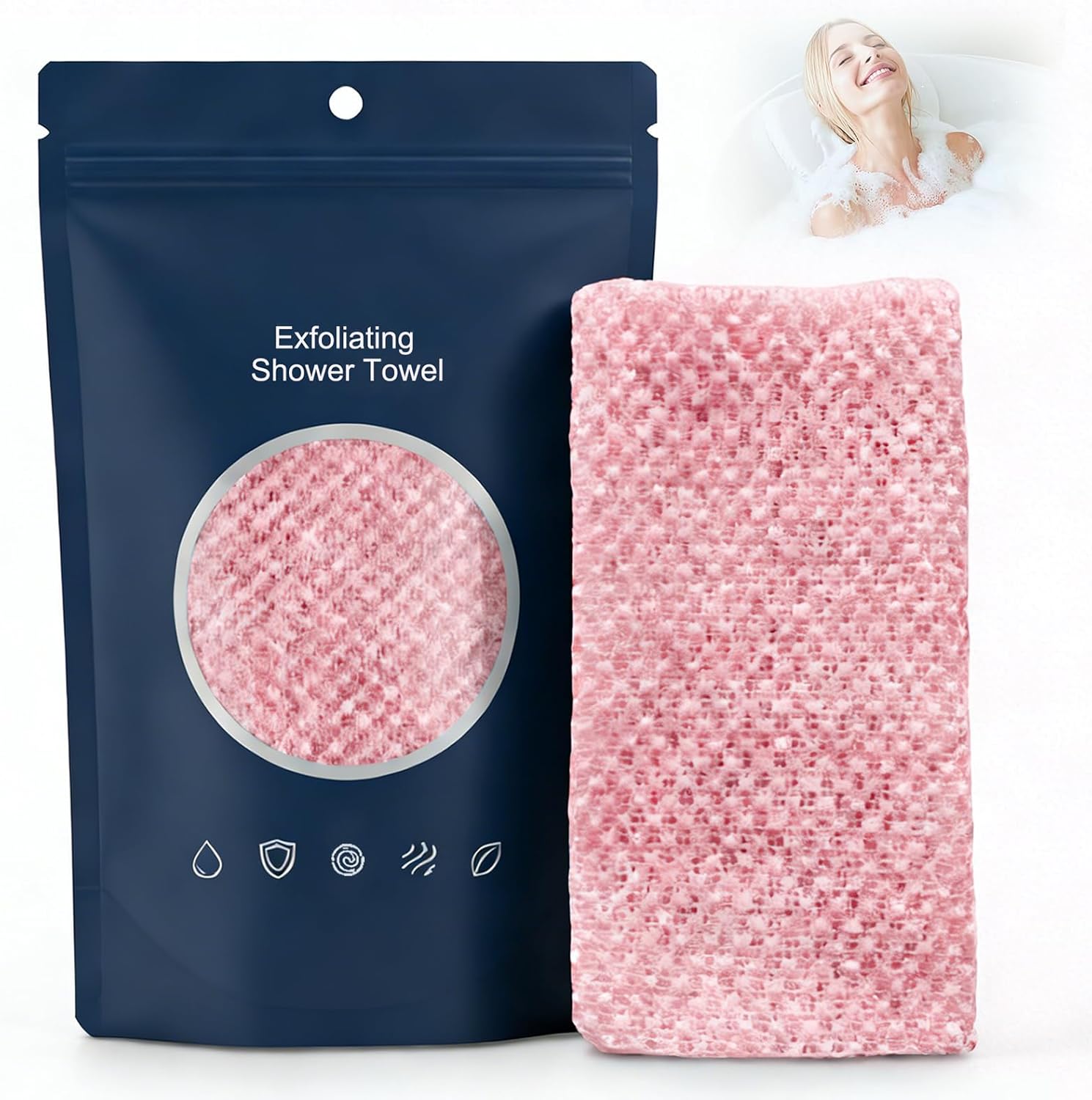 Cvopqbny Alorin exfoliating shower towel pink front view