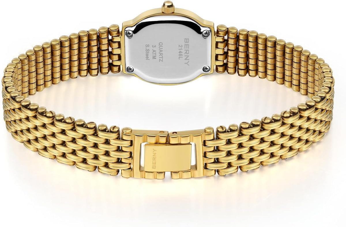 BERNY ladies quartz wrist watch side profile showing case thickness