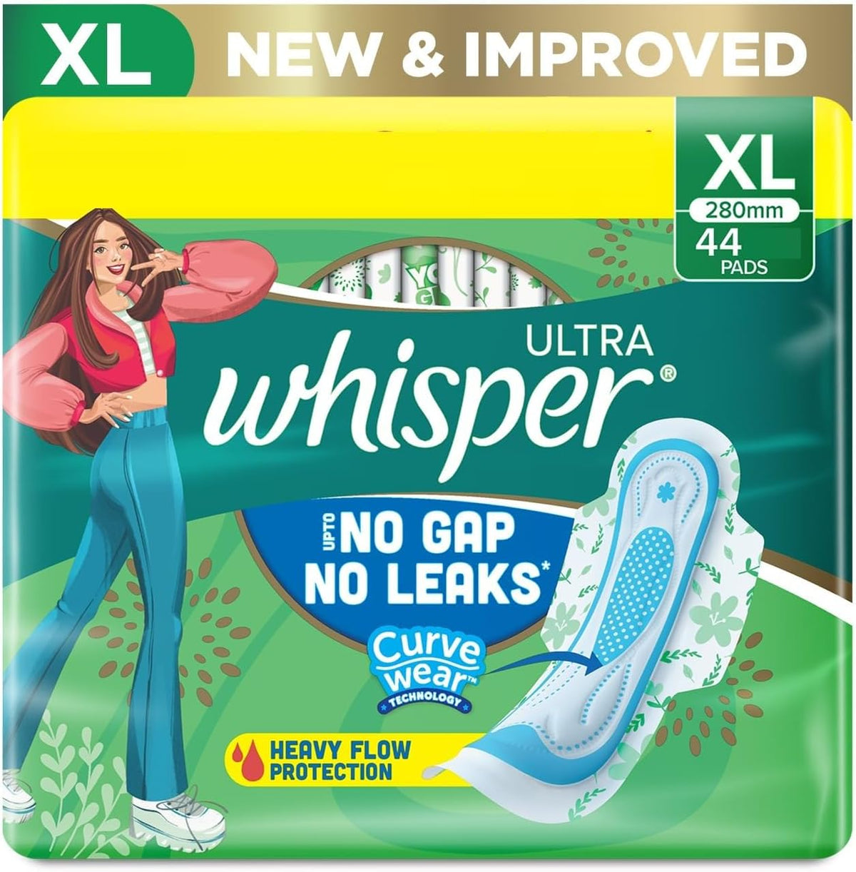 Whisper Ultra Clean Sanitary Pads front view packaging for heavy flow protection