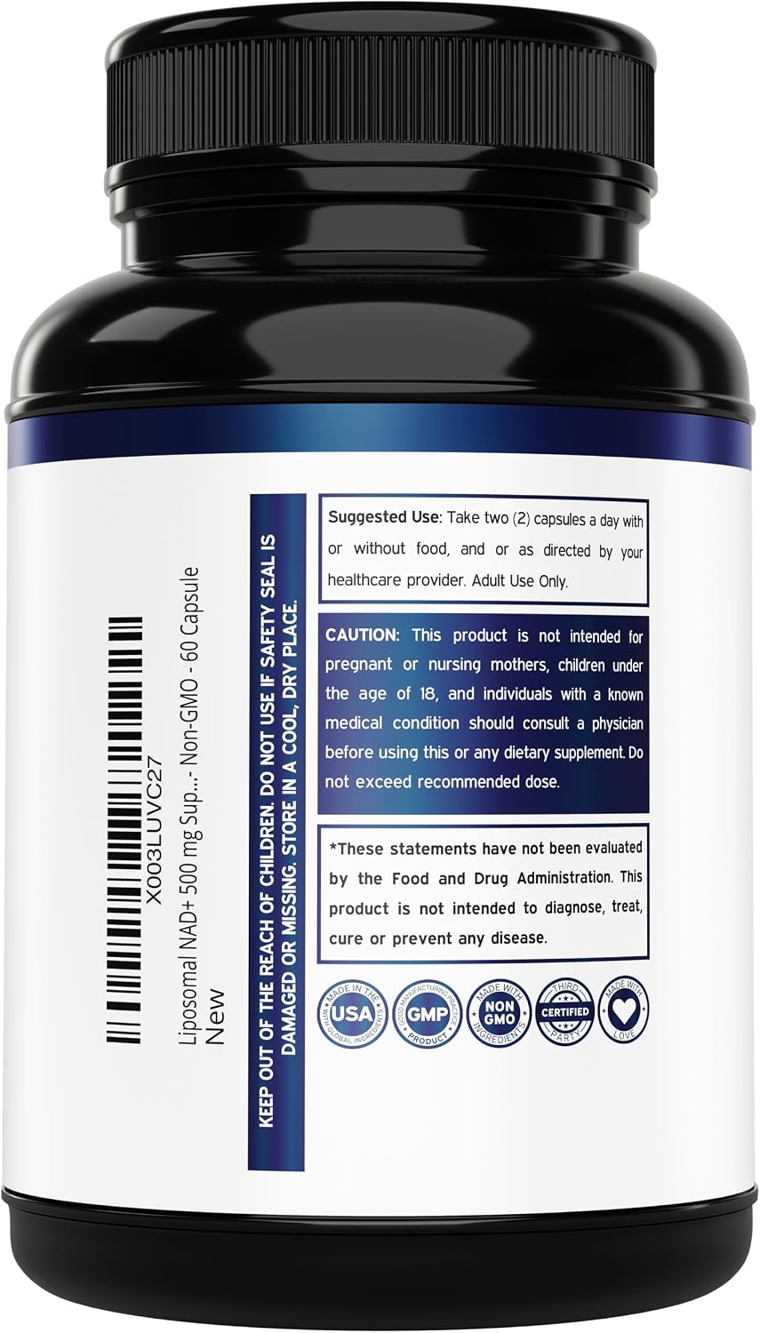 Dorado Nutrition NAD 500mg capsules ingredient label