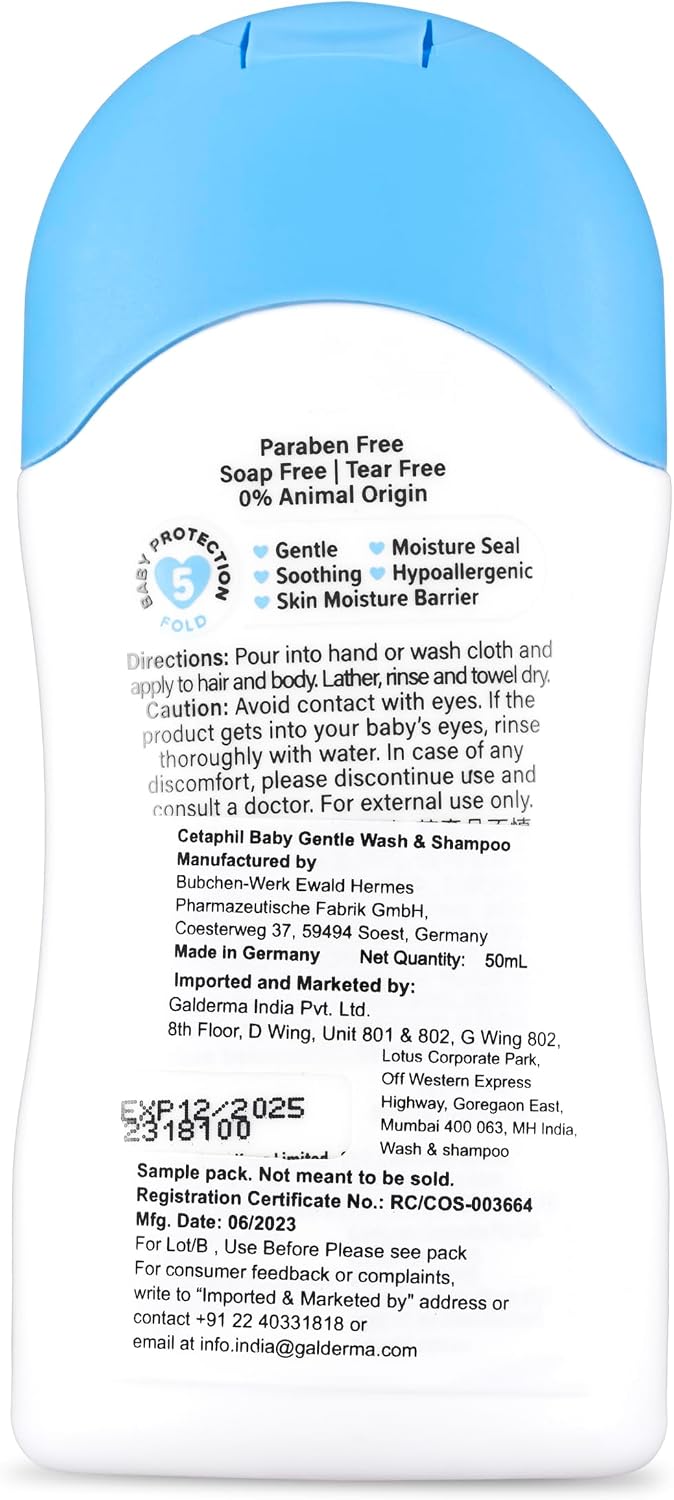 Cetaphil Baby Gentle Wash And Shampoo ingredients and product packaging