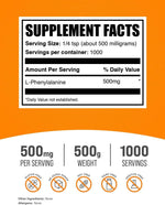 BulkSupplements L-Phenylalanine powder label nutritional information