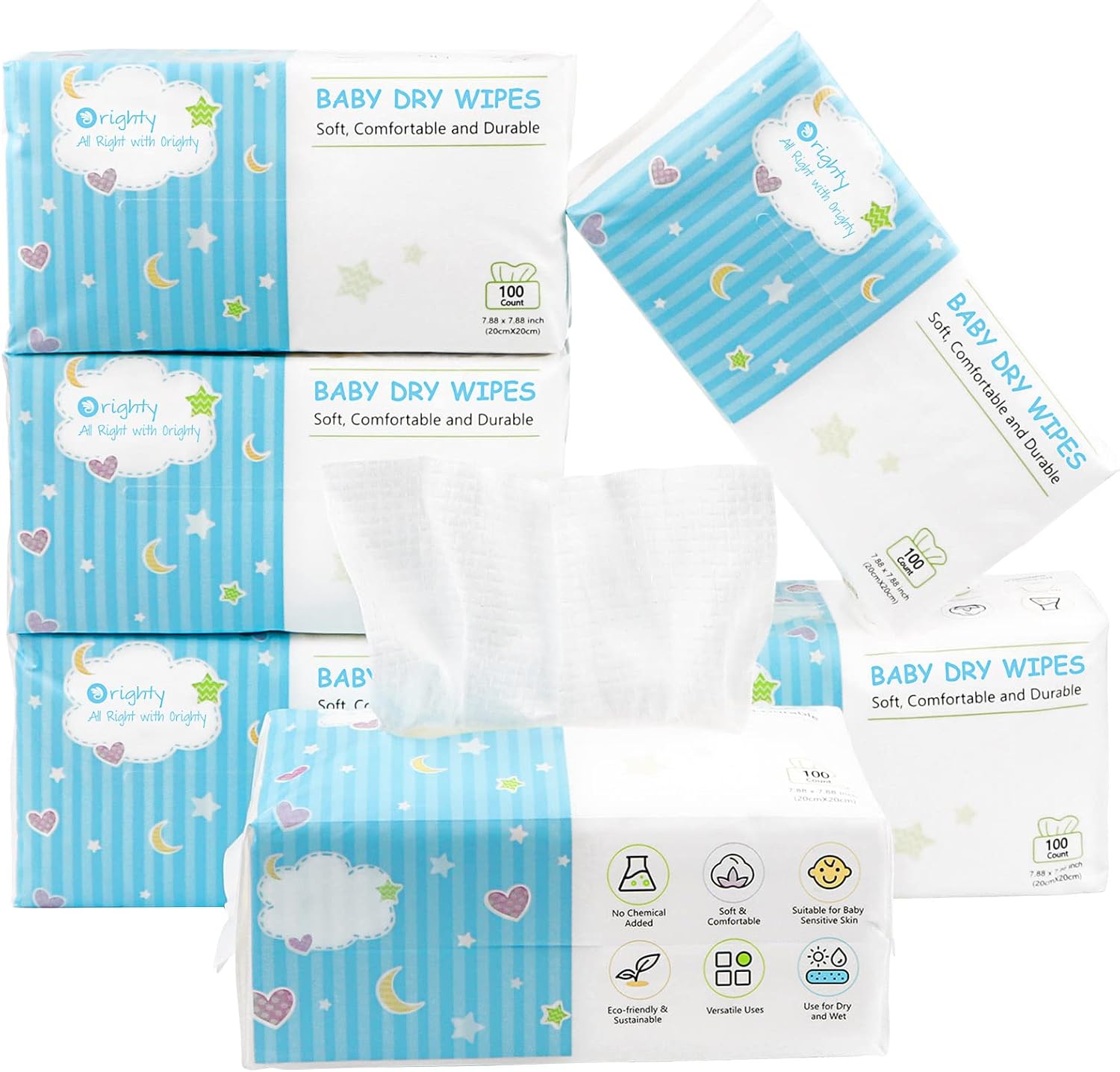 Orighty Baby Dry Wipes box front view 600 count