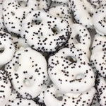 Ilike white chocolate covered pretzels with nonpareils front view