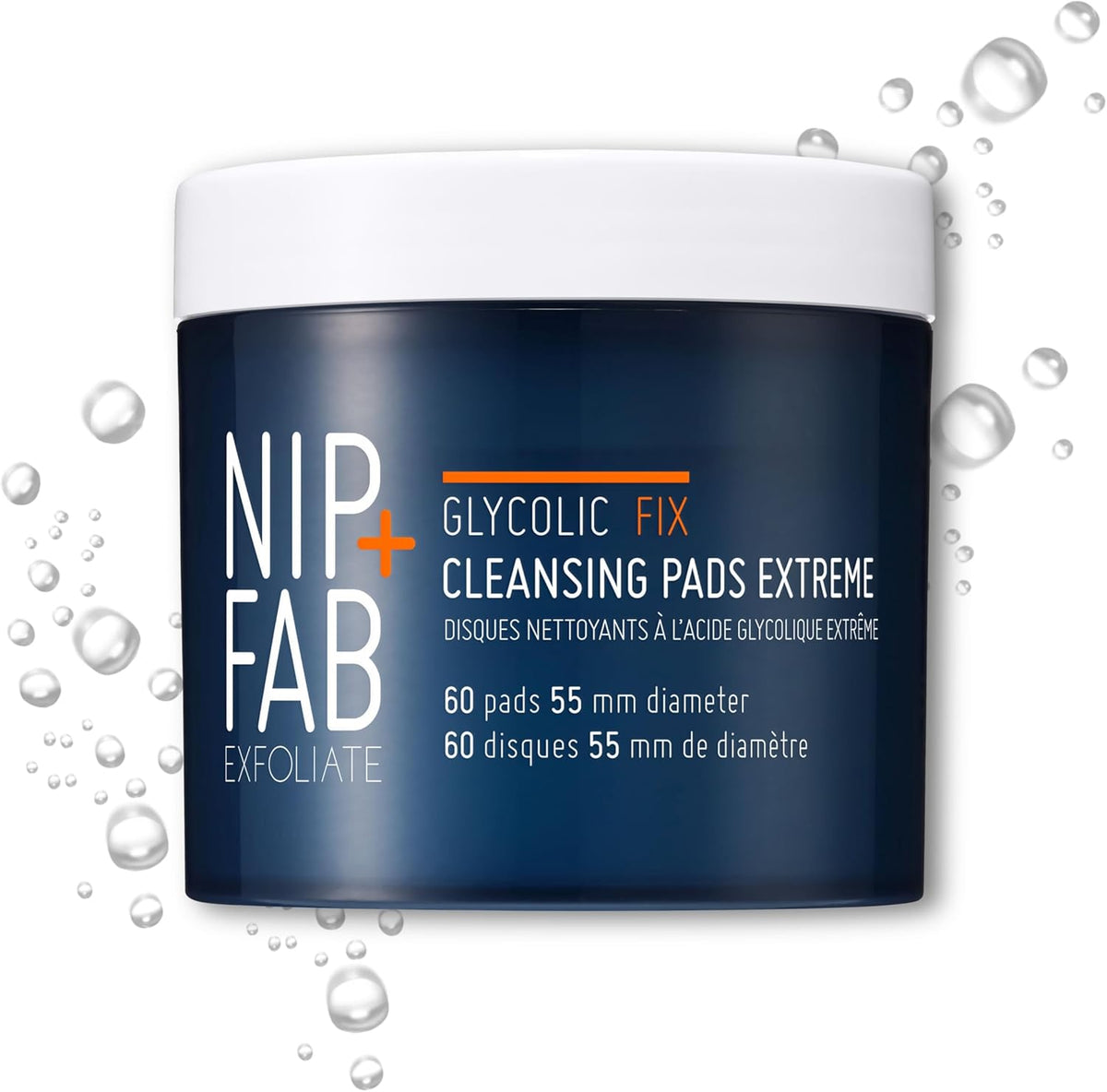 Nip + Fab Glycolic Fix Night Pads Extreme 60 Count front view container of exfoliating face pads