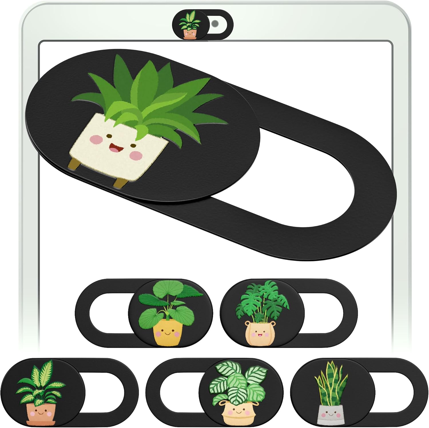 MESMOS 6 pack laptop camera cover slide front view showing cute indoor plant designs