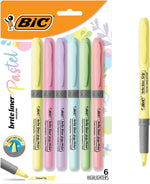 BIC Brite Liner Grip Pastel Highlighter Set front view with 6 assorted colors