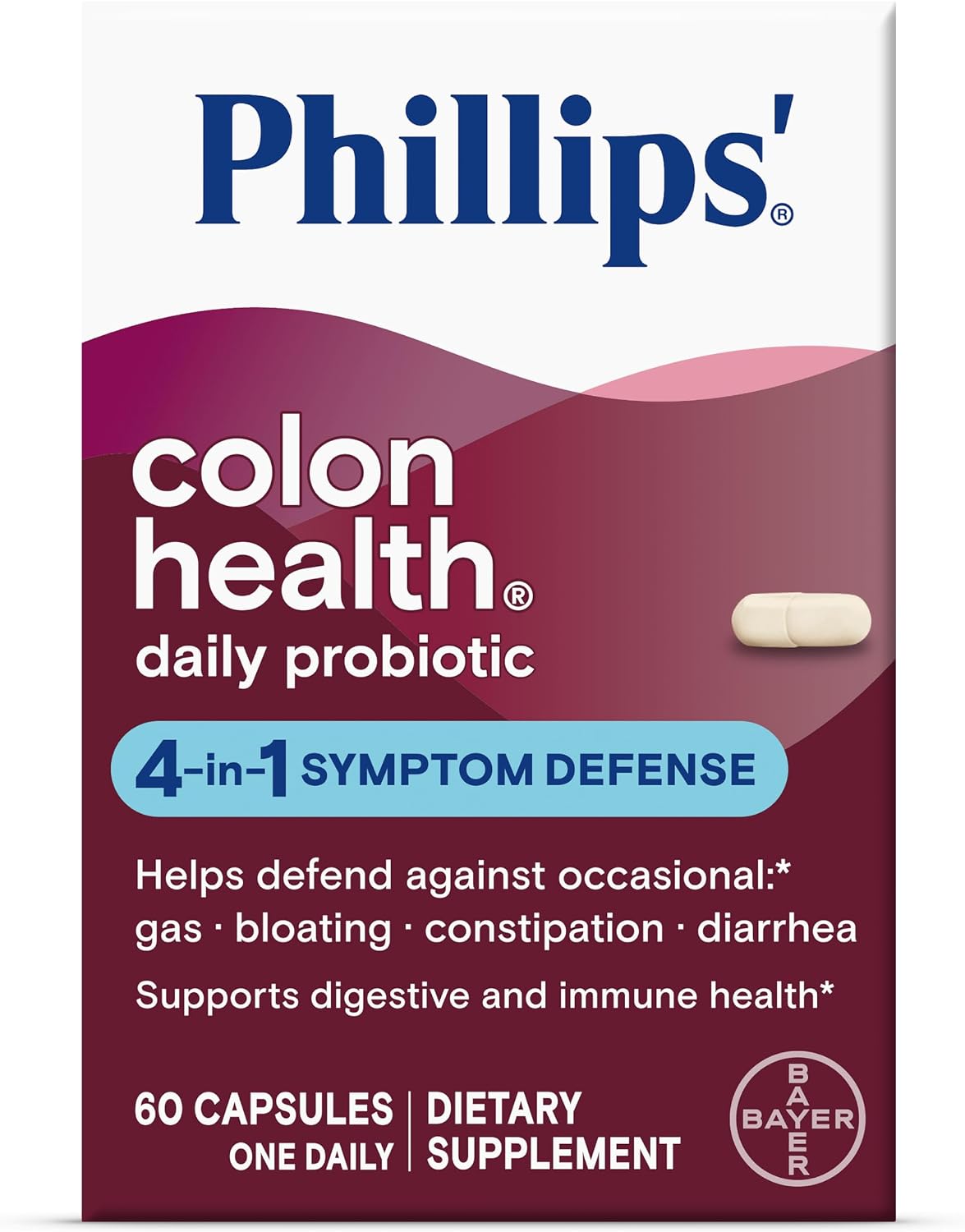 Phillips colon health daily probiotic capsules front view bottle packaging