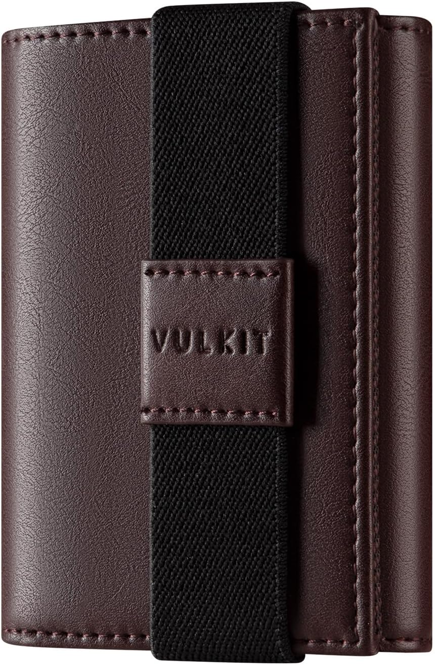 VULKIT leather wallet held in hand for size comparison