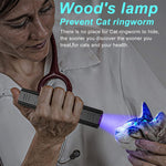 HUHKOUAE UV black light flashlight scanning a cat for skin analysis.