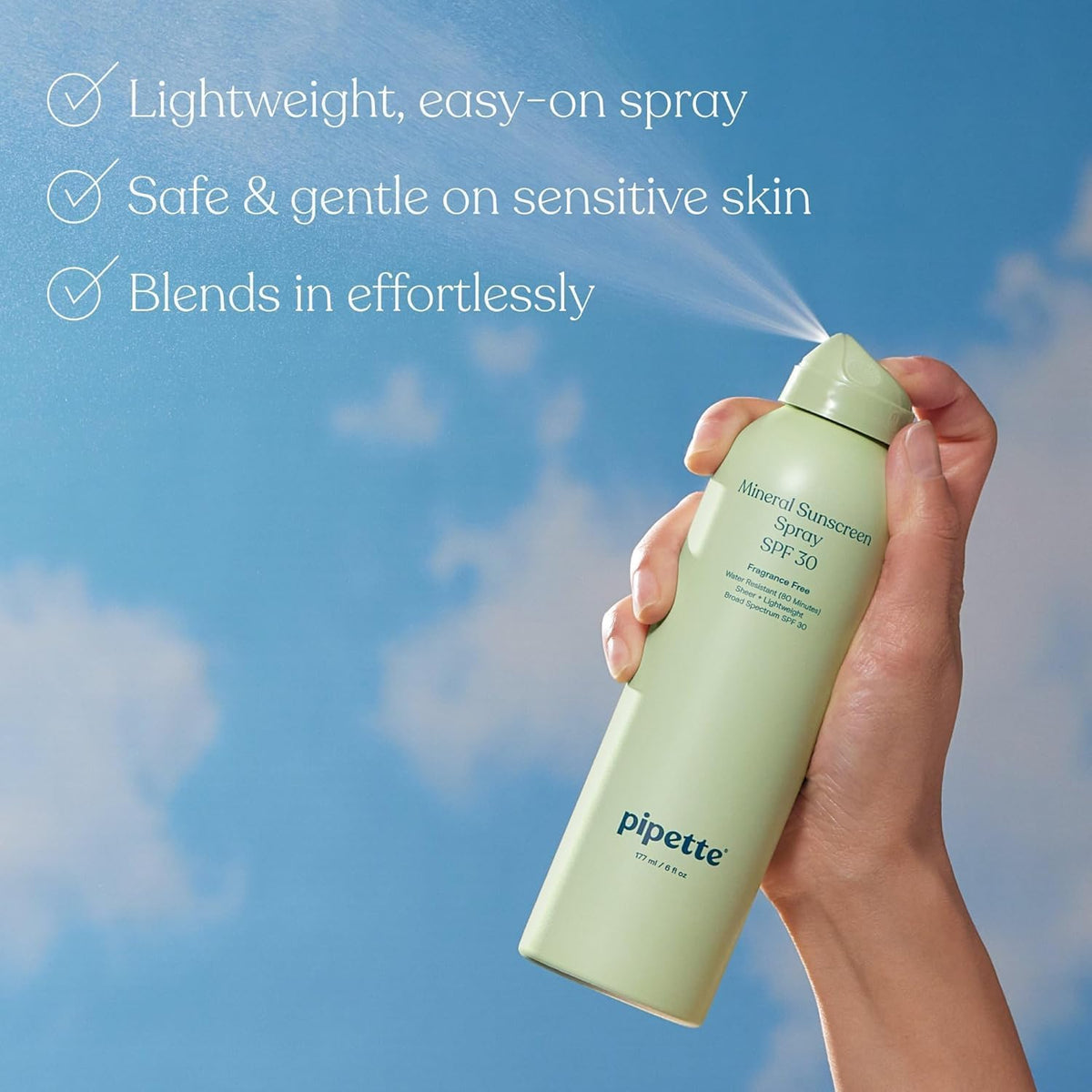 Lifestyle view of Pipette sunscreen spray for kids outdoor use